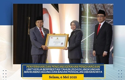PTA JAMBI Mendapat Piagam Penghargaan Sebagai Unit Kerja Berprestasi di Lingkungan Mahkamah Agung RI dan badan Peradilan di Bawahnya