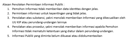 alasan penolakan permintaan informasi